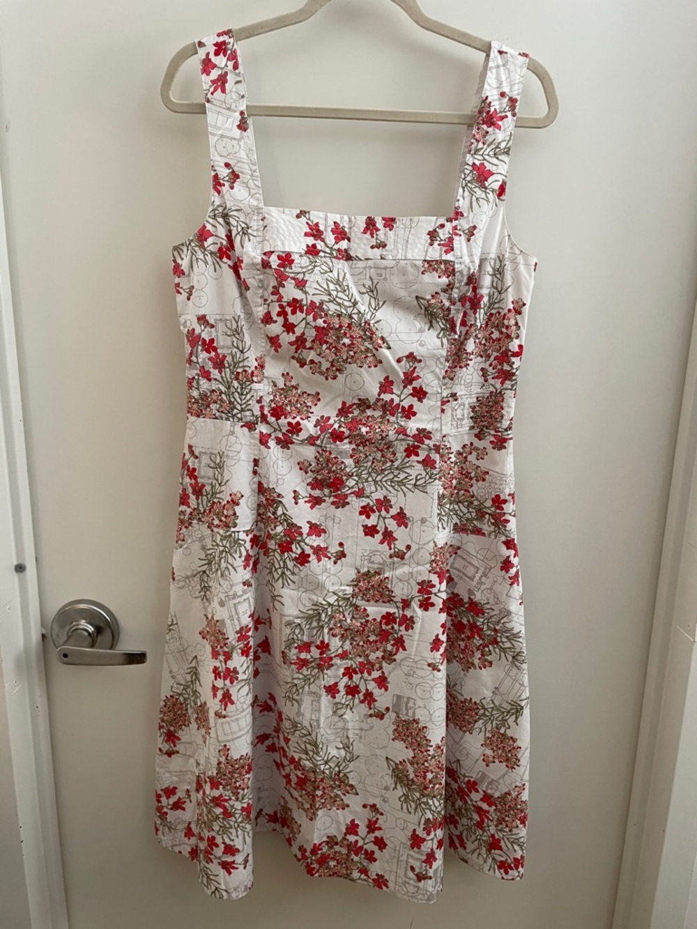 Tory Burch White Midi Dress with Rose Floral Print 12 EUC